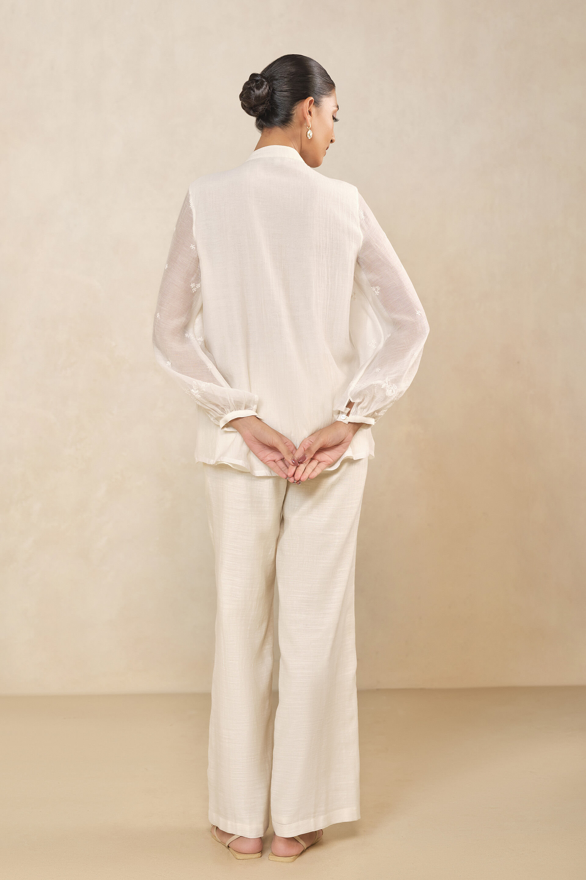 Haiku Chikankari Hand-embroidered Mul Shirt - Ivory
